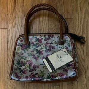 Patricia Nash Cream and Brown Satchel with Elegant Design